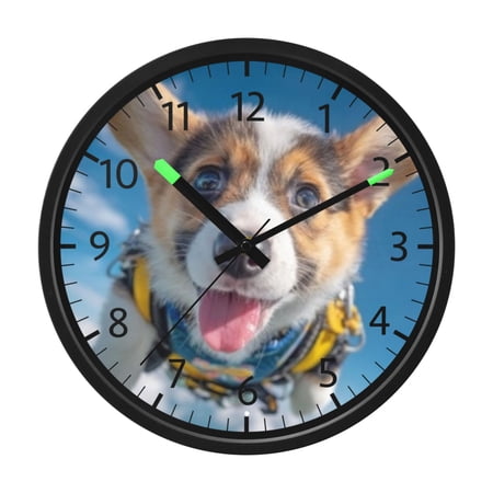 DIXRUYEE Voice Activated LED Night 12in Clock with Yellow Harness Corgi Pattern