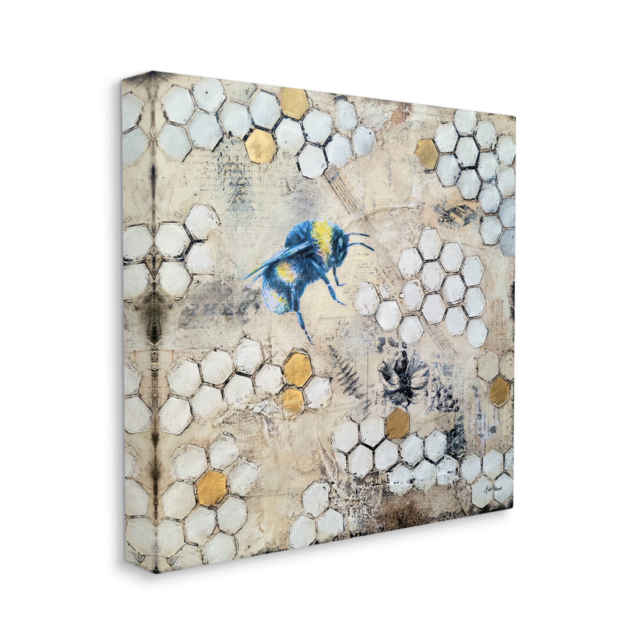 Stupell Industries Bee Insect Collaged Botanical Hive Graphic Art Gallery Wrapped Canvas Print Wall Art, Design by Britt Hallowell