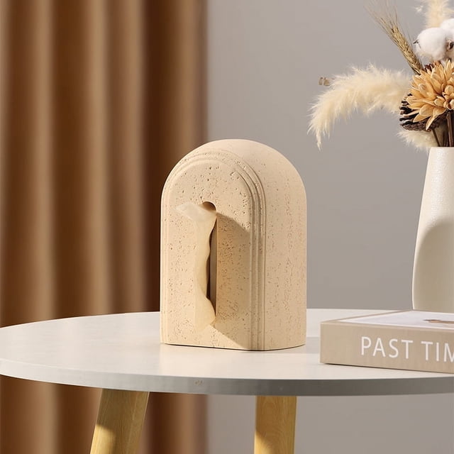Light Luxury Household Goods Tissue Box Cave Material living Room Desktop Decoration Wabi-Sabi Style Retro Tissue Storage Box (Yellow)