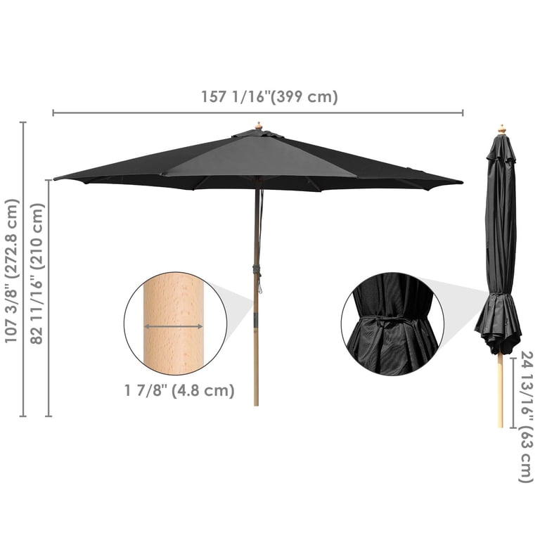 Yescom 13FT Large Outdoor Patio Umbrella UV30+ Wood 8 Rib Pole for Table Beach Yard Garden Wedding Deck Cafe Pool Black - Black