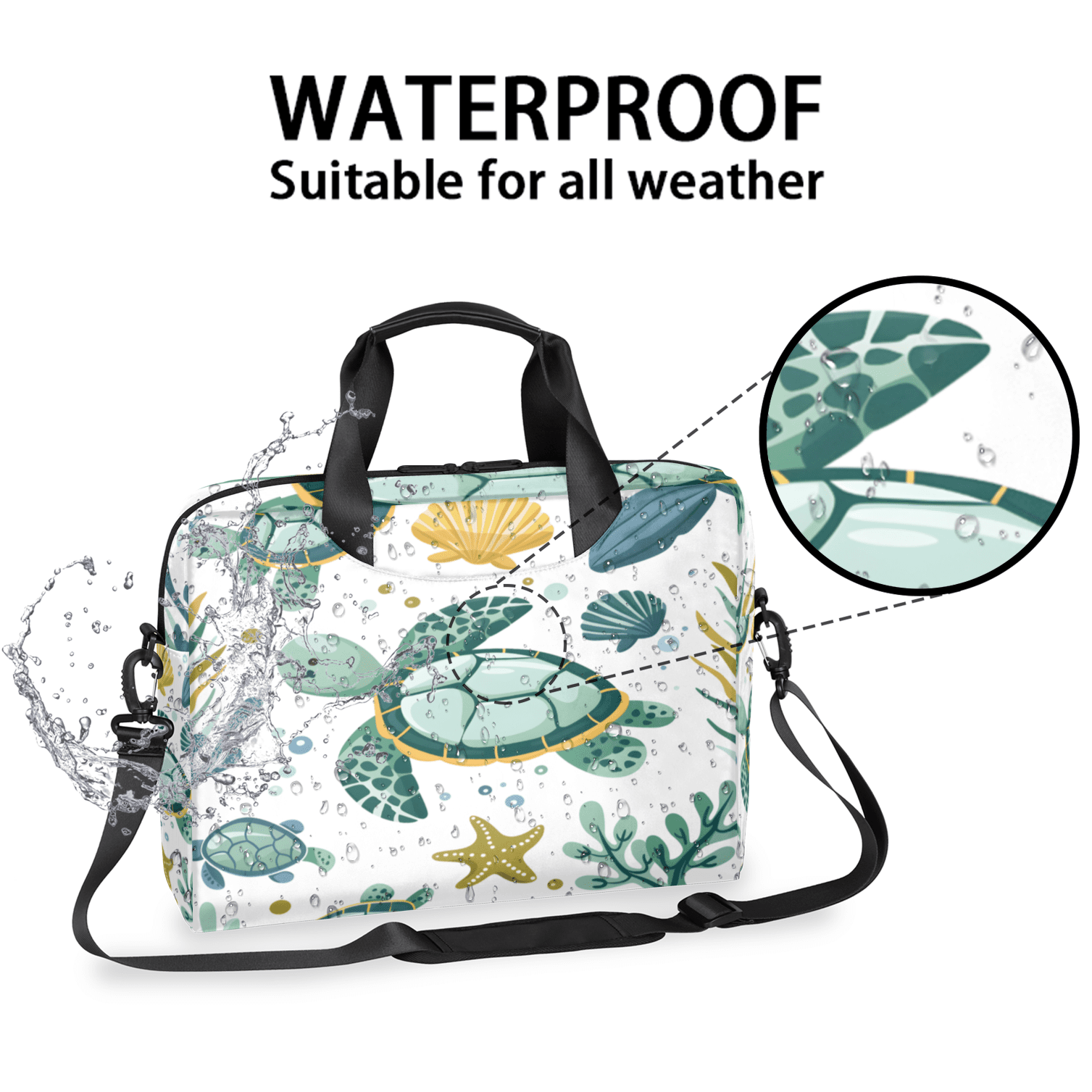 Herdesigns Sea Turtle Laptop Bag for Women Men, Computer Case Briefcase Messenger Bags, 15-15.6 inch Laptop Sleeve Shoulder Bag