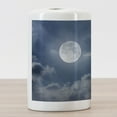 thumbnail image 3 of Moon Ceramic Toothbrush Holder, Night Sky with Full Moon and Clouds Nature Photography Space Inspired Image Print, Decorative Versatile Countertop for Bathroom, 4.5" X 2.7", Dark Blue White, 3 of 4
