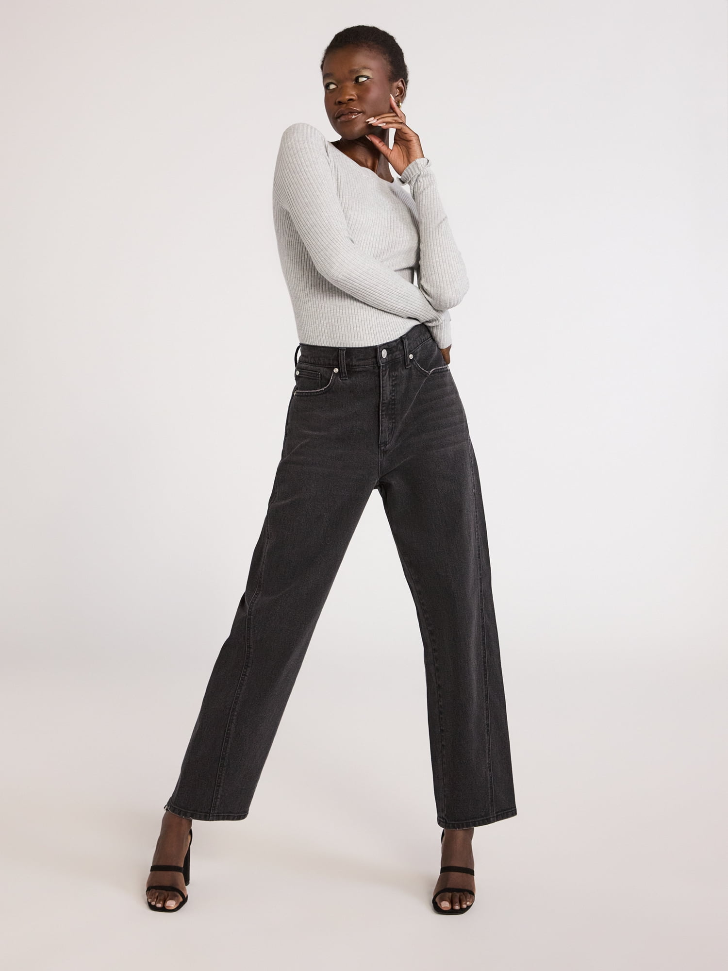 Scoop Women's Mid Rise Barrel Leg Jeans, Sizes 0-18