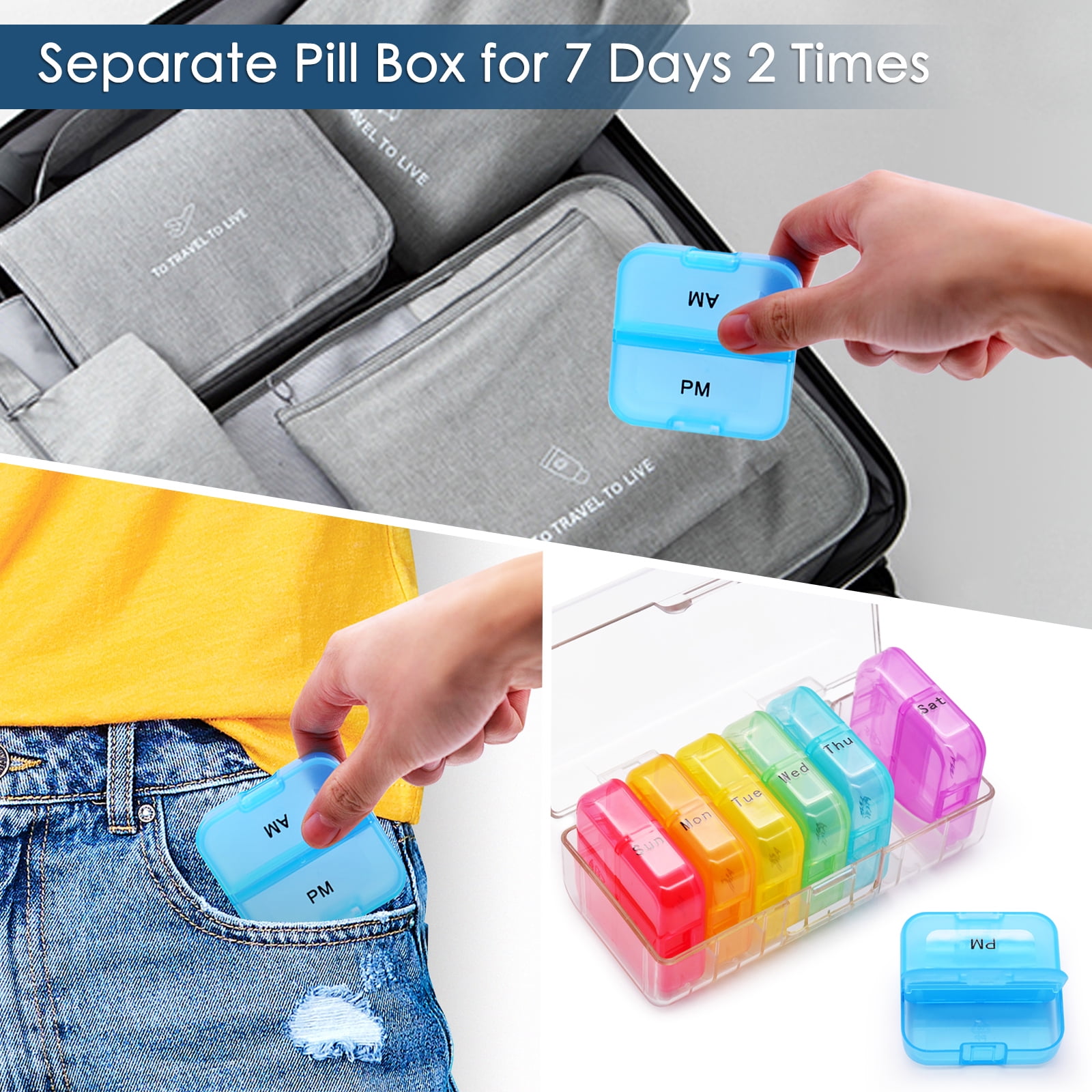 Weekly 7 Day Pill Organizer 2 Times A Day Portable Travel Medicine Organizer Moisture-Proof Pill Cases AM PM Pill Box Design for Vitamins Fish Oil Compartments Supplements (10 Pack)