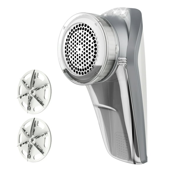 MR.Siga Fabric Shaver and Lint Remover, Battery Operated Portable Lint Shaver with LED Lights, 2 Replaceable 6-Leaf Blades, Cream/Gray