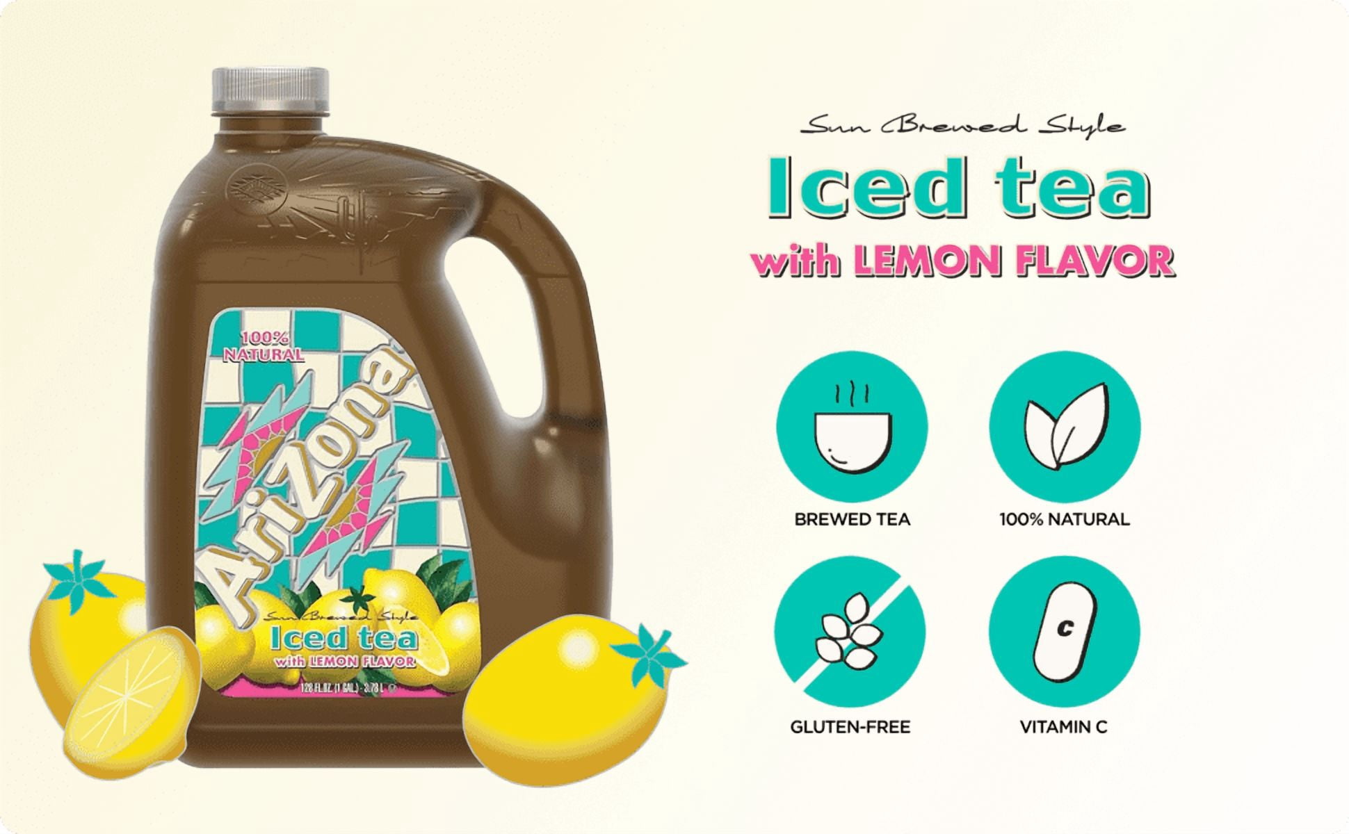 (4 pack) AriZona Iced Tea with Lemon Flavor, Caffeinated Black Tea Variety, 128 fl oz Gallon