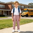 thumbnail image 2 of Gubotare Kids Pants Boys Flap Front Dress Pants for Boy Lightweight Adjustable Waist Straight Fit Stretch Pants School Uniforms Pants Size 7-8 (Light Pink,7-8 Years), 2 of 9