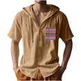 thumbnail image 1 of Camisa de Manga Corta de los Hombres con Capucha de Cárdigan Impresa con Botón con Bolsillos Top Casual para Primavera Verano, 1 of 9