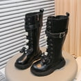 thumbnail image 2 of Gvdentm Combat Boots Girls Girls Lining Knee High Winter Motorcycle Riding Boots Toddler/Little Kid/Big Kid(Black,27), 2 of 6