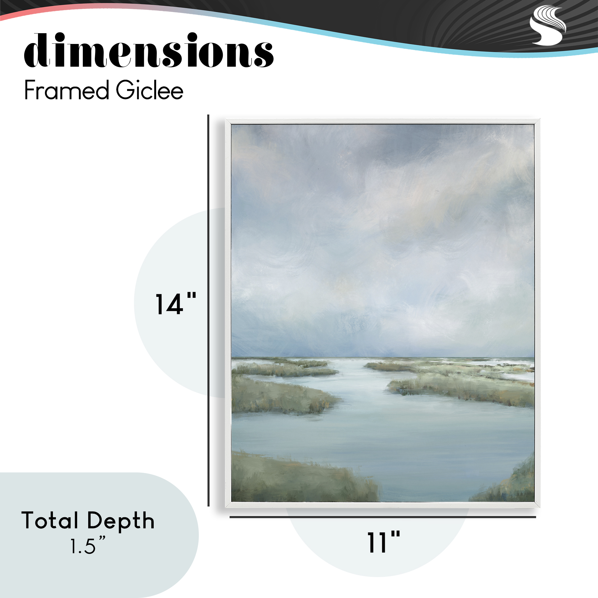 Hazy Marsh Land View White Framed Giclee Art, design by Leah Noel Art