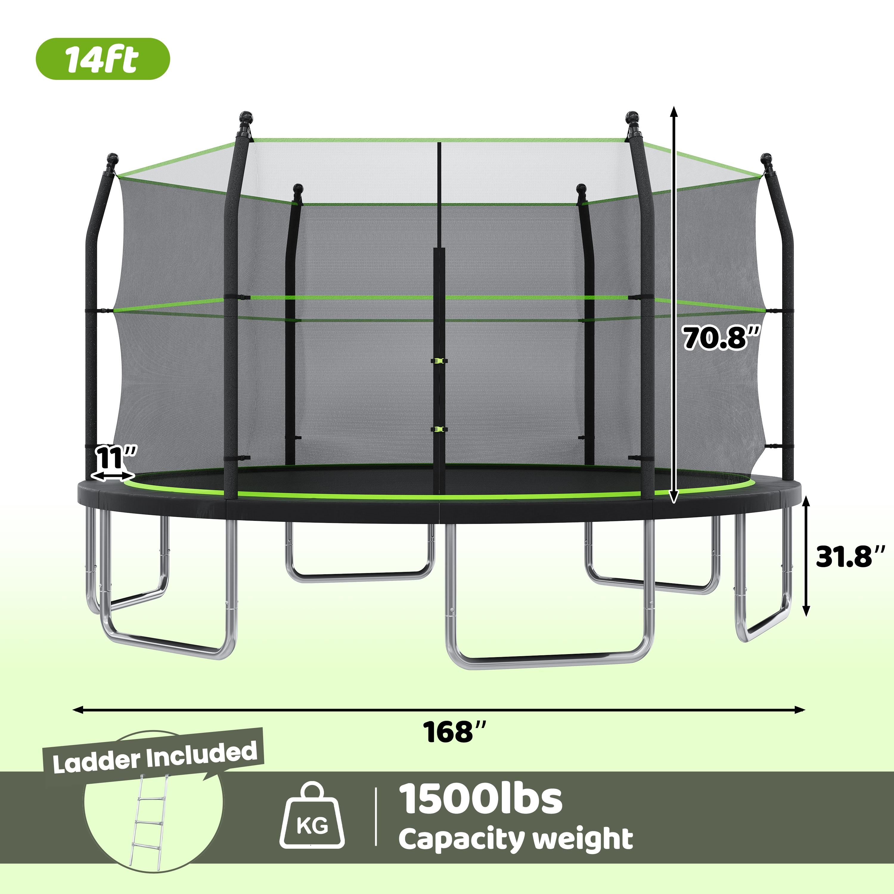 EUROCO 14FT Trampoline with Enclosure Net and Ladder for Backyard, 14' Round Outdoor Trampoline for Kids and Adults