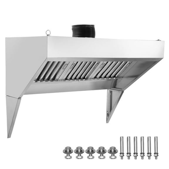KFFKFF 6FT Commercial Exhaust Hood, 72in Commercial Stainless Steel Range Hoods Hood with 3 Removable U-shaped Grid Oil Filter Mesh 0.50HP for Restaurant, Food Trucks and Concession Trailers