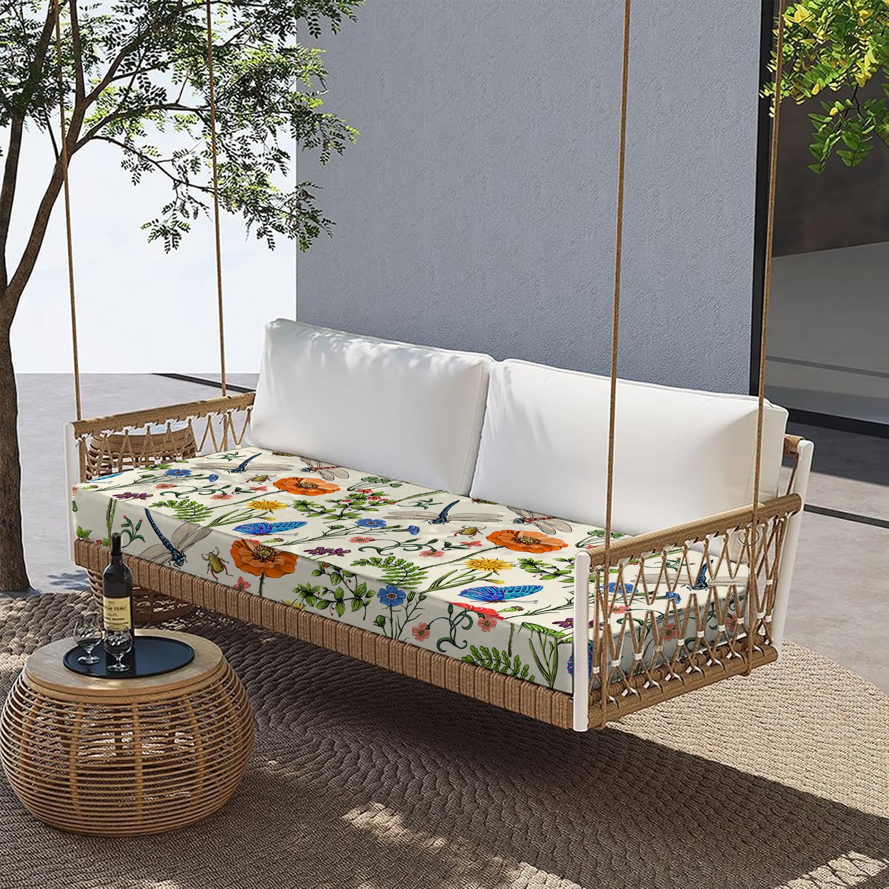 All Smiles Outdoor Bench Cushion with Ties 42 x 18 inch Waterproof Patio Furniture for Porch Swing Chair Loveseat Yard Garden Deck