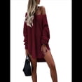 thumbnail image 3 of Suéteres para Mujer, Punto , Cuello en V, Color Liso, Larga, Informales, Holgados, Suaves, Tipo Jersey. Vino Tinto XL, 3 of 7