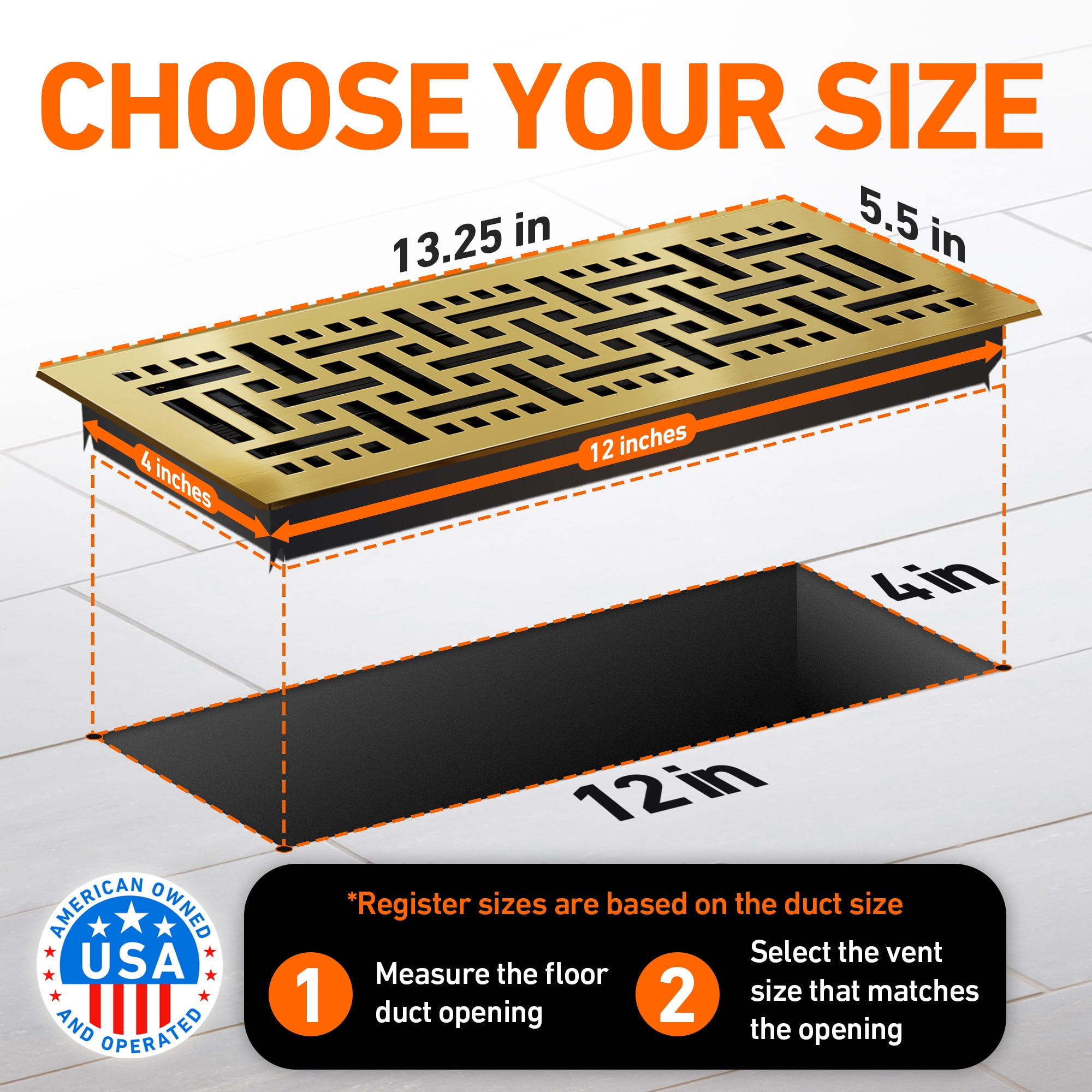 4x12 Floor Vent Covers Floor Register with Mesh Cover Trap, Heat and Air, Walkable Metal Floor Register for HVAC Duct, Basketweave, Polished Brass