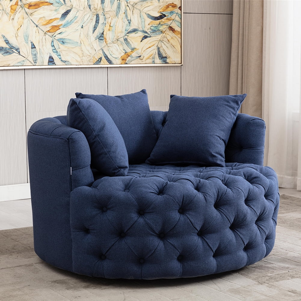 Kepooman Modern Akili Swivel Accent Chair for Hotel Living Room, Leisure Upholstered Half-Moon Metal Shaped Base Shell Chairs, Blue Kepooman Modern Akili Swivel Accent Chair for Hotel Living Room, Leisure Upholstered Half-Moon Metal Shaped Base Shell Chairs, Blue