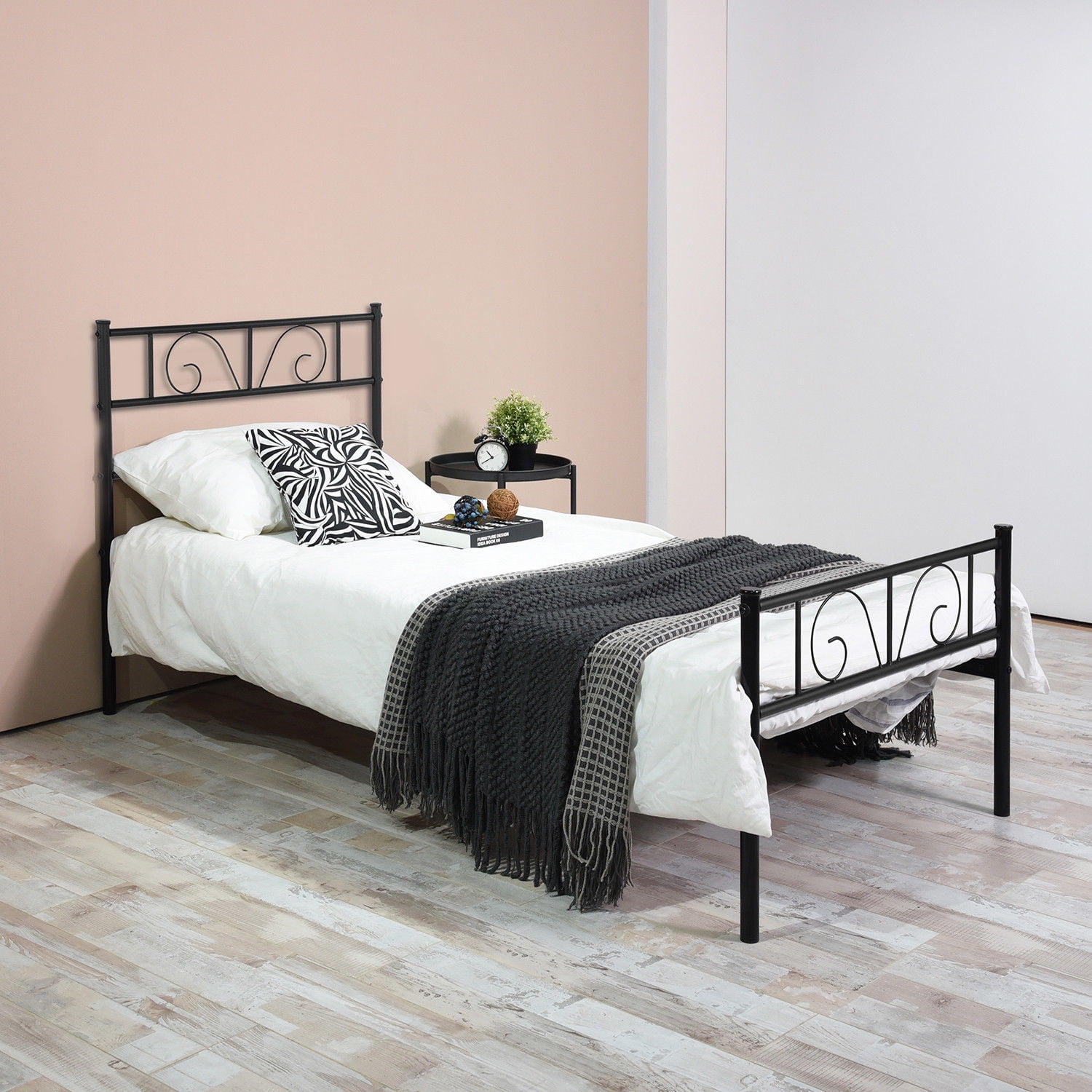 Teraves Platform Metal Bed Frame Foundation Headboard ...