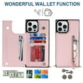 thumbnail image 3 of Crossbody Wallet Case for iPhone 15 Pro with RFID Blocking Card Slot Holder, Magnetic Flip Folio Purse Case, Premium PU Leather Zipper Handbag with Detachable Lanyard Strap, Pink, 3 of 10