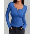 thumbnail image 3 of Zeagoo White Button Down Shirt Women Henley Shirts Square Neck Ribbed Long Sleeve Tops Dressy Casual Tee, 3 of 6