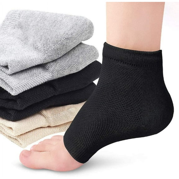 3 Pairs Moisturizing Socks, Foot Heel Socks, Open Toe Socks, Ventilate Gel Spa Socks for Womens (One Size Fits Most, 3 Colors(Black Grey Beige))