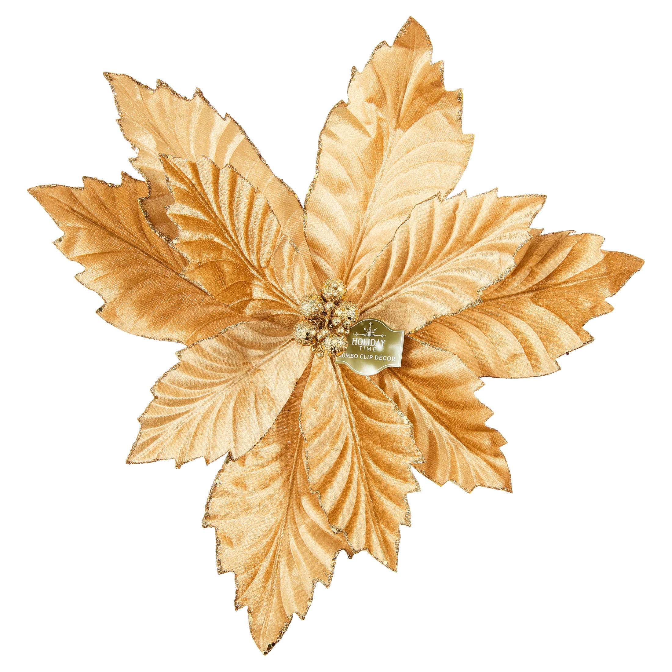 Gold Velvet Poinsettia Christmas Clip Ornament, 20", by Holiday Time