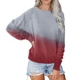 thumbnail image 1 of T-shirts pour Femmes Automne Hiver Col Rond Manches Raglan Dégradé T-shirt Décontracté Ample Hauts à Manches Longues pour Femmes en Liquidation, 1 of 4