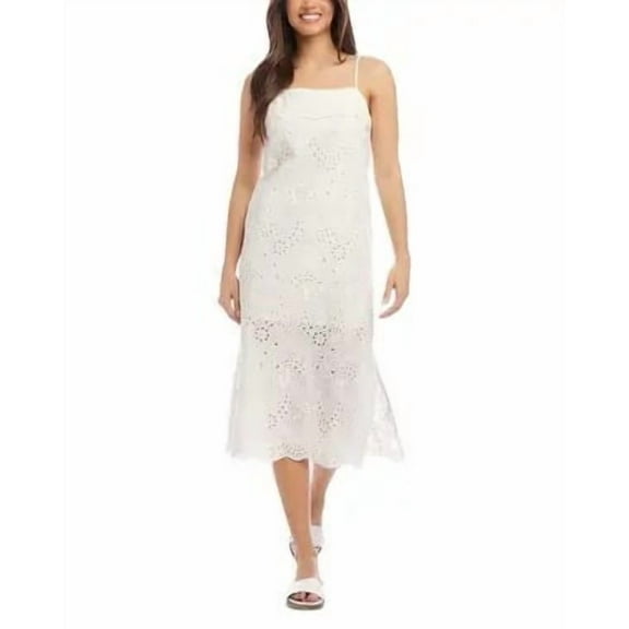 Karen Kane IVORY Women's Cotton Eyelet Midi Dress, US Large