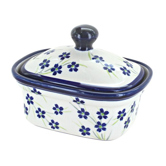 Blue Rose Polish Pottery Willow Butter Tub