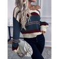 thumbnail image 5 of Women Striped Drop‑Shoulder Long Sleeve Knit Sweater Casual Daily Top, 5 of 7