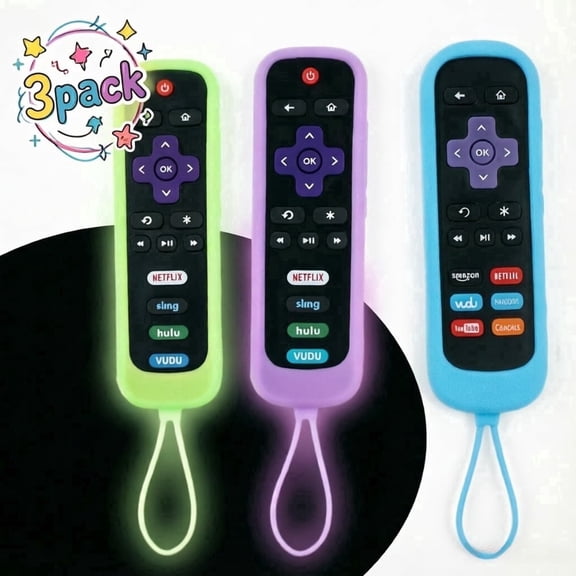 3 Pack Silicone Remote Protective Covers with Lanyard Loop, Compatible with Streaming Media Player Remotes, Soft Protective Skin Sleeves for Smart TV Remotes, Sky Blue / Green / Purple