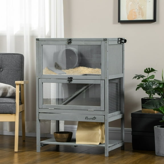 Large Hamster Cages and Habitats Wooden Small Animal Cage w/ Storage Shelf