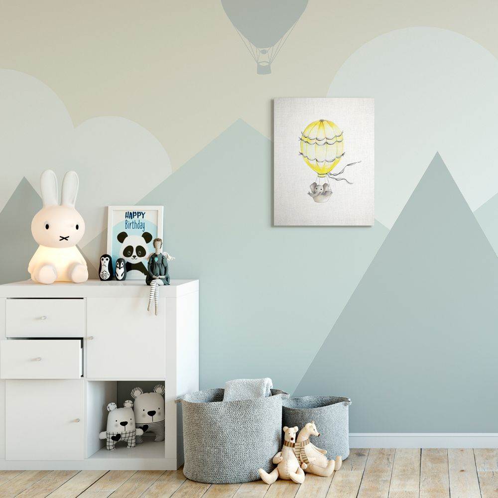 The Kids Room by Stupell Cute Cartoon Elephant In Hot Air Balloon Zoo Animal Painting Canvas Wall Art by Studio Q by Studio Q