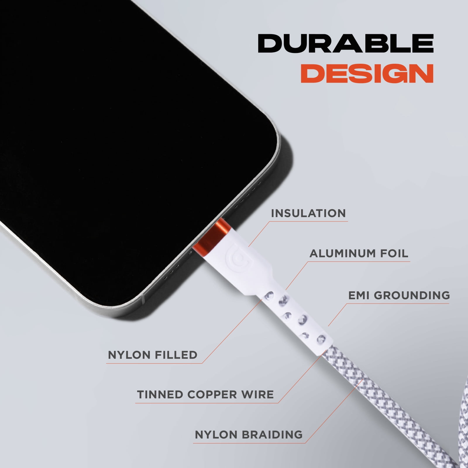 Griffin Ultra Durable 6FT Lightning to USB-A Charge & Sync Cable with Velcro Strap for iPhone, iPad, iPod, Fast Charging, Durable Nylon Braided, Apple Lightning Cable