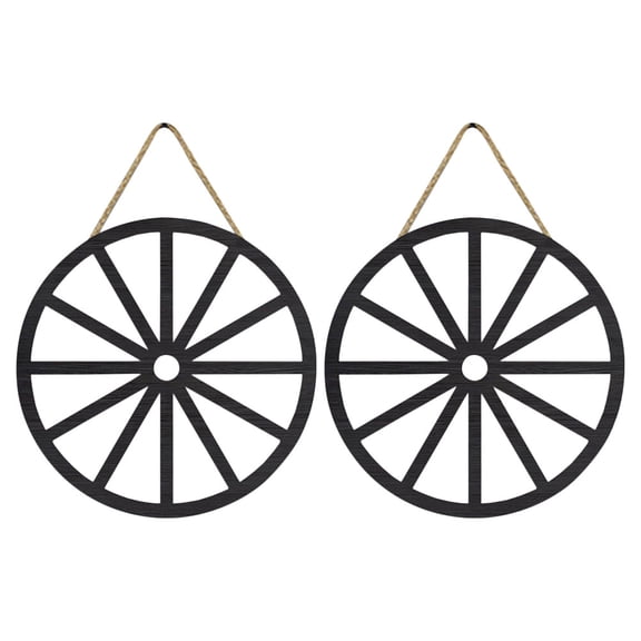 ADDHAT 2Pcs Black Wooden Wheel Wall Art Vintage Style Wall Ornament for Home and Garden