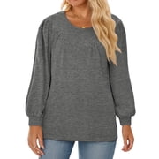 Plus Size Tunic Tops for Women Casual Cute Oversized Tees Chic Long Sleeve Shirts Dark Gray XL