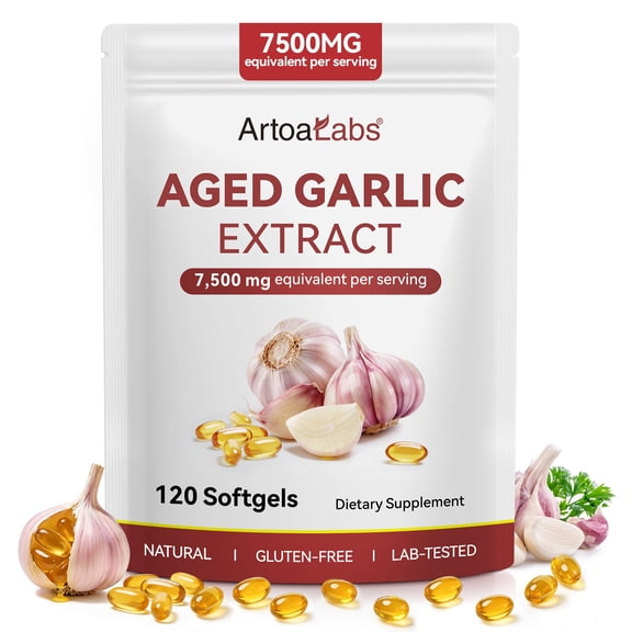 Aged Garlic Extract 7,500 mg, 15:1 Concentrated Garlic Supplement, Heart & Circulatory Support, Antioxidant & Immune Wellness, 120 Softgels