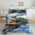 thumbnail image 2 of jejeloiu Vintage Train Bedding Comforter Set,Steam Engine Twin Comforter Sets,Green Godl Blue Bedding Set For Boys Kids,Luxury Bedroom Decor Reversible,2pcs, 2 of 8