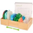 thumbnail image 1 of Cleanclue Organizador expandible para gabinete de cocina para almacenamiento de alimentos, tapas de contenedores, cajón de bambú, caja divisoria ajustable para almacenamiento y organización de cocina,, 1 of 1