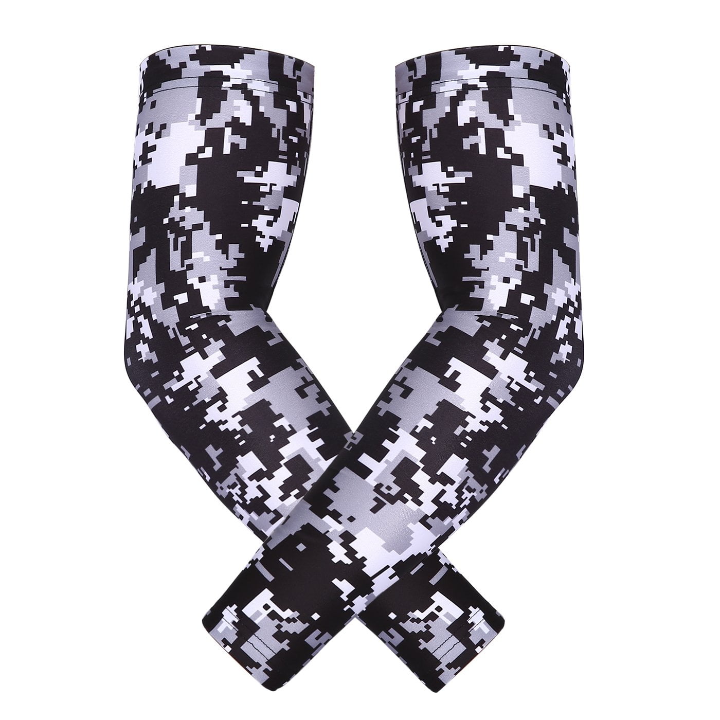 Pair of Black Gray Grey Digital Camo Shooter Moisture Wicking Sports Arm Sleeves NEW