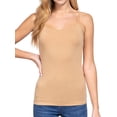 thumbnail image 1 of Juniors Solid Plain Adjustable Spaghetti Strap Layering Cropped Camisole Tank Top (Pecan, L), 1 of 4