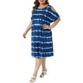 thumbnail image 4 of Agnes Orinda Women's Plus Size Tie Dye Dress Crew Neck Off Shoulder t Shirt Dresses with Pockets 1X Blue, 4 of 6