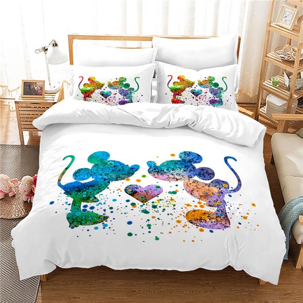 Black and White Disney Mickey Mouse Bedding Set Couples Minnie Mouse Bed Comforters Cover Set King Duvet Cover with Pillowcase264x228cm 3pcs Gao Jinjia LED
