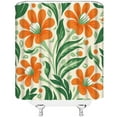 thumbnail image 3 of Floral Shower Curtain Orange Boho Flower Green Abstract Leaves Rustic Vintage Spring Plant Modern Minimalist Botanical Bathroom Decor Fabric Bathroom Sets with Hooks, 3 of 3