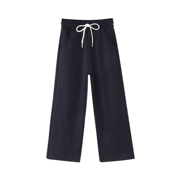 ZHOGXU Graceful Elastic Waist Drawstring Solid Color Loose Fit Wide Leg Kids Pants For Girls With Pocket All Season Suitable