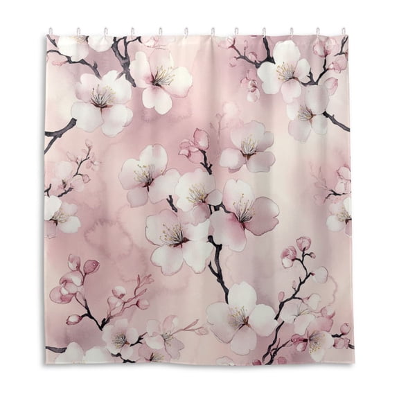 Pink Beautiful Flowers Shower Curtain Liner 66x72 Inch Waterproof Shower Curtains Decorative Bathroom with 12 Pack Hooks