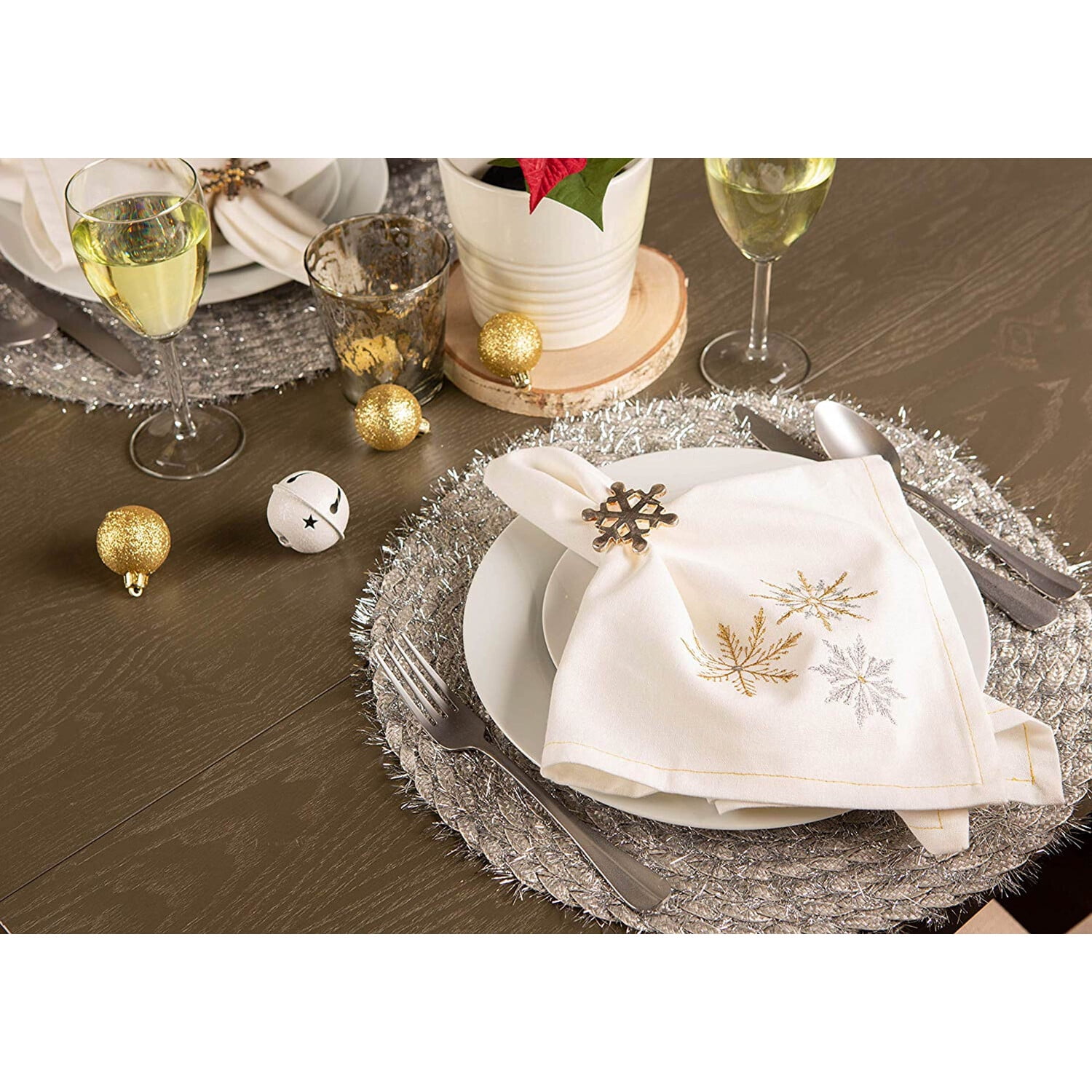 DII Silver Round Polypropylene Woven Tinsel Placemat (Set of 6)