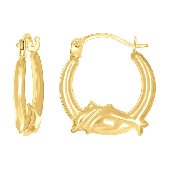14k Yellow Gold Womens Jumping Dolphin Fashion Hoop Earrings 15.1x14mm Wide Hoop Earring for Women