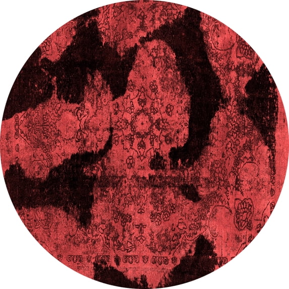 Ahgly Company Machine Washable Indoor Round Abstract Red Modern Area Rugs, 7' Round