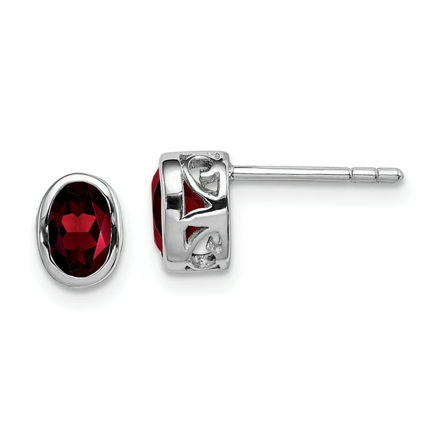 925 Sterling Silver Garnet Oval Stud Earrings Birthstone January Gemstone