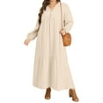 thumbnail image 2 of ZANZEA Women V-Neck Long Sleeve Flare Swing Holiday Party Kaftan Loose Maxi Long Dress Plus, 2 of 13